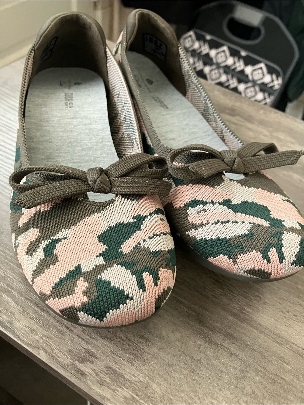 Clarks Knit Ballet Flats in Pink, Olive & Cream